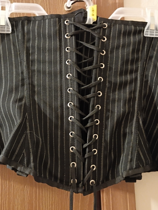 Tops - Black Pinstripe Lace-Up Corset Waist Cincher